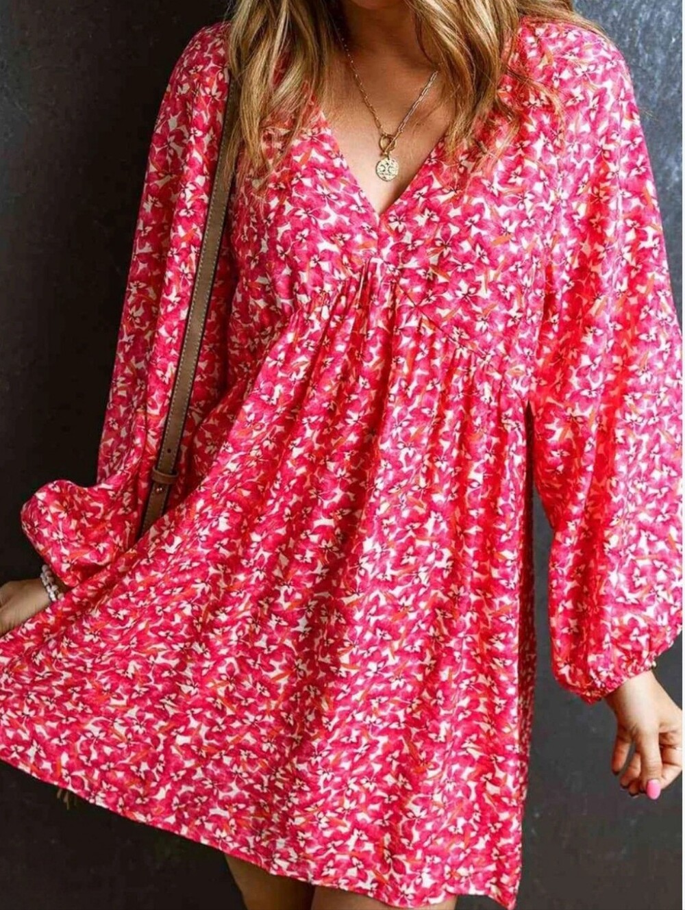 H & M Adorable Cerise Floral A-Line Dress